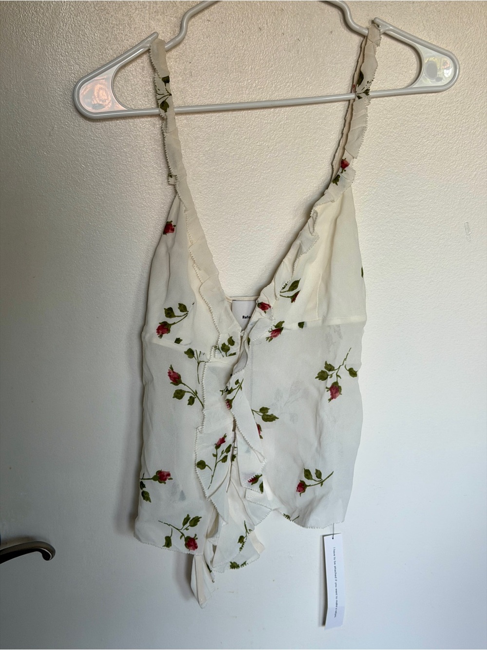 Reformation Ivory Floral Ruffle Cami Top